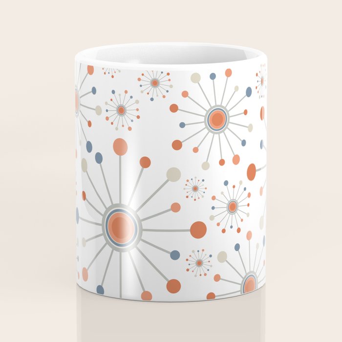 Retro Starburst Mid Century Modern Atomic Stars in Blue Orange Gray Beige Coffee Mug Gallery Image 4