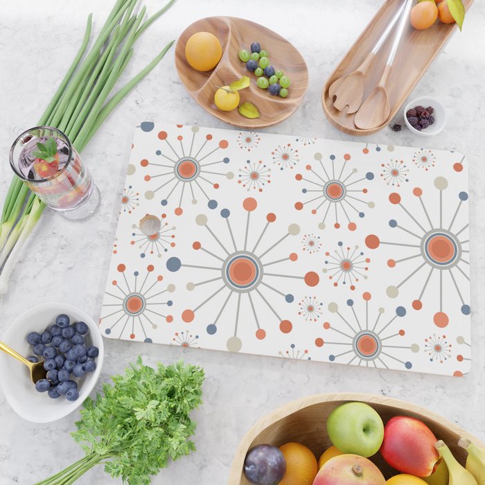 Retro Starburst Mid Century Modern Atomic Stars in Blue Orange Gray Beige Cutting Board Gallery Image 2