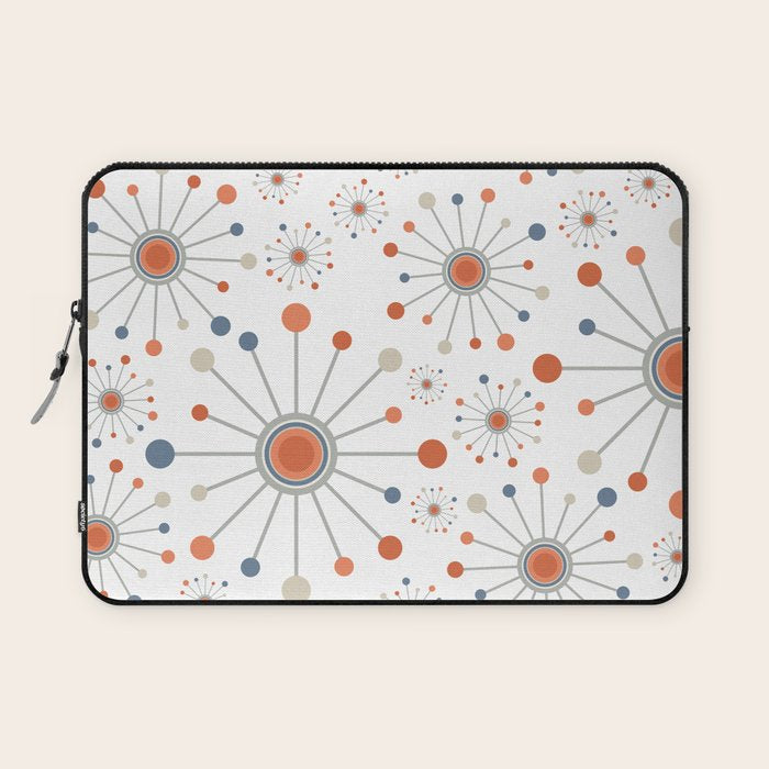 Retro Starburst Mid Century Modern Atomic Stars in Blue Orange Gray Beige Laptop Sleeve Gallery Image 1
