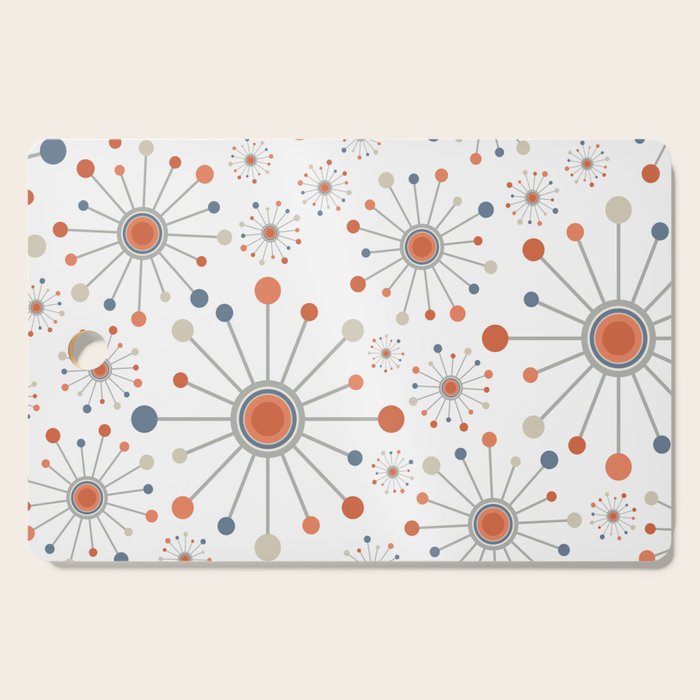 Retro Starburst Mid Century Modern Atomic Stars in Blue Orange Gray Beige Cutting Board Gallery Image 1