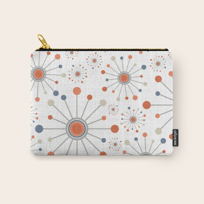Retro Starburst Mid Century Modern Atomic Stars in Blue Orange Gray Beige Carry All Pouch Gallery Image 1