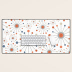 Retro Starburst Mid Century Modern Atomic Stars in Blue Orange Gray Beige Desk Mat Gallery Image 1