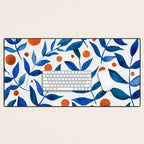 Watercolor berries and branches - blue and orange Desk Mat Gallery Image 1