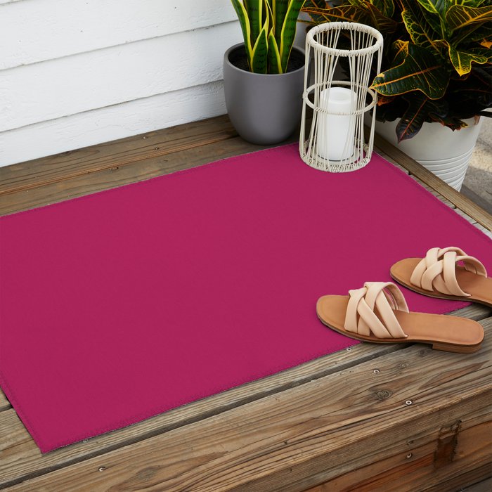 Magenta Pink Solid Color Outdoor Rug Gallery Image 2
