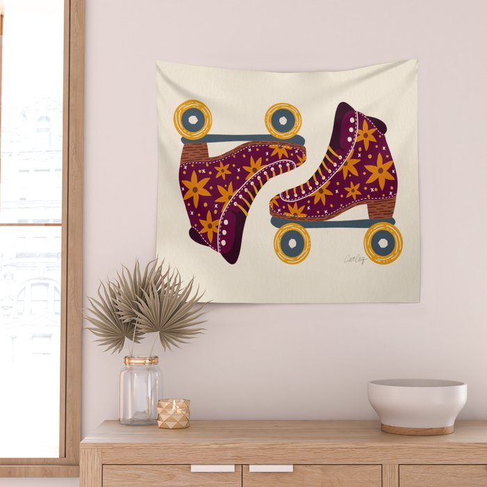 Retro Roller Skates - Fuchsia & Orange Wall Tapestry Gallery Image 2
