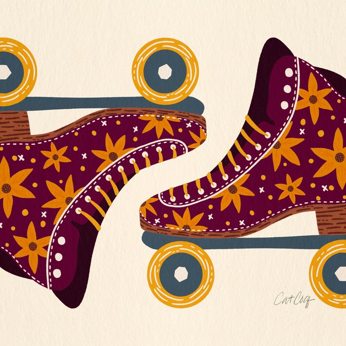 Retro Roller Skates - Fuchsia & Orange Coffee Mug Gallery Image 2