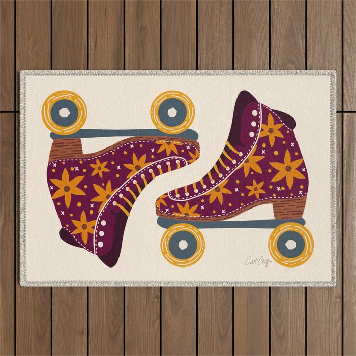 Retro Roller Skates - Fuchsia & Orange Outdoor Rug Gallery Image 1