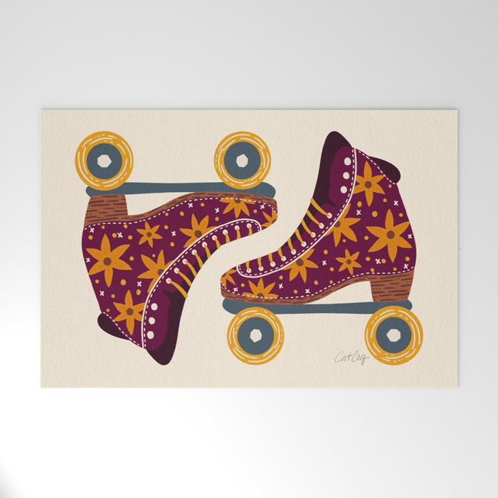 Retro Roller Skates - Fuchsia & Orange Welcome Mat Gallery Image 1