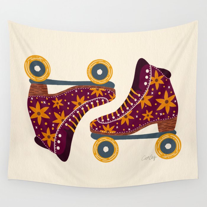 Retro Roller Skates - Fuchsia & Orange Wall Tapestry Gallery Image 4