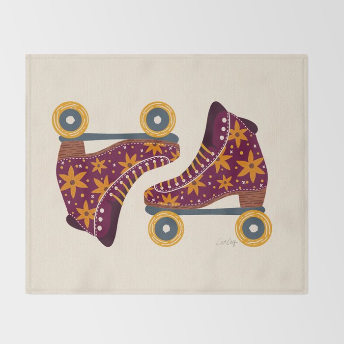 Retro Roller Skates - Fuchsia & Orange Throw Blanket Gallery Image 2