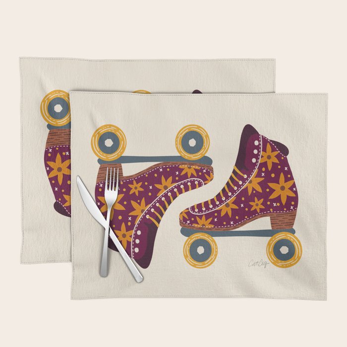Retro Roller Skates - Fuchsia & Orange Placemat Gallery Image 1