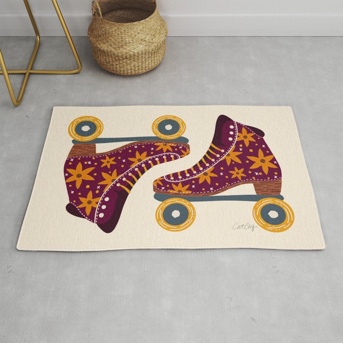 Retro Roller Skates - Fuchsia & Orange Rug Gallery Image 1