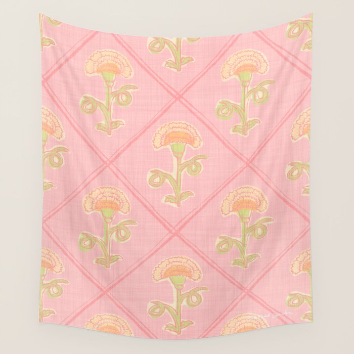 Provence Cottage Floral in Pink Linen  Wall Tapestry Gallery Image 4