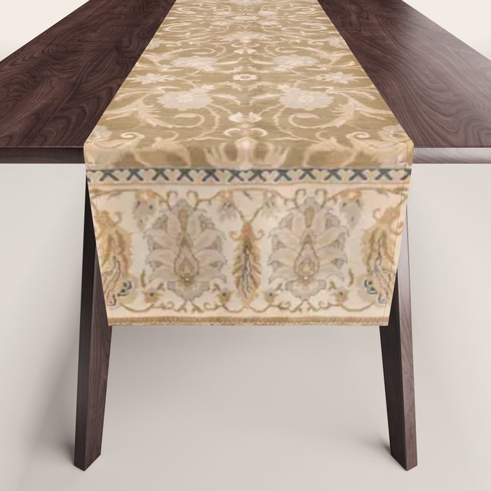 Antique Indian Savonnerie Caramel Beige Table Runner Gallery Image 1