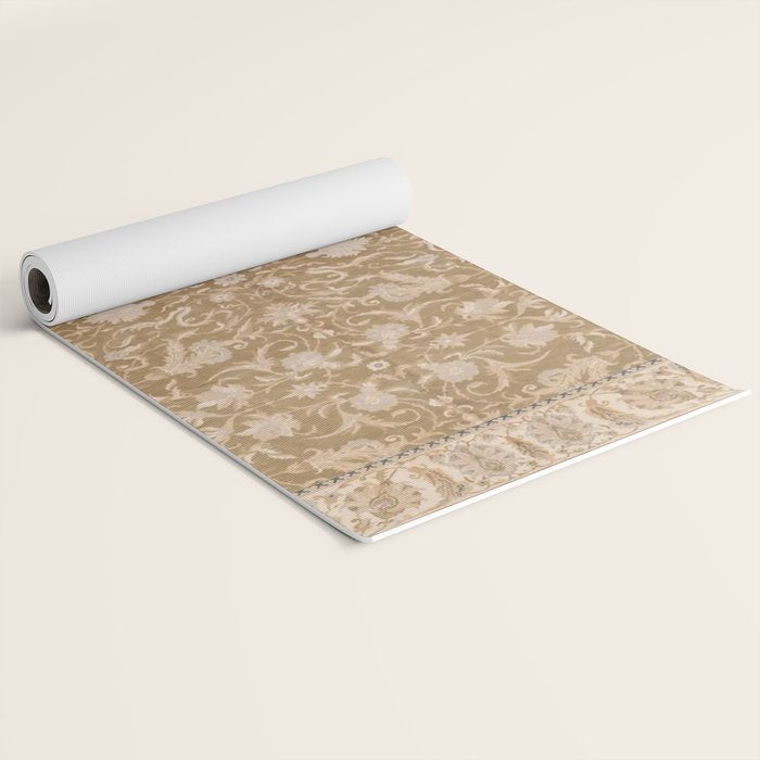 Antique Indian Savonnerie Caramel Beige Yoga Mat Gallery Image 2