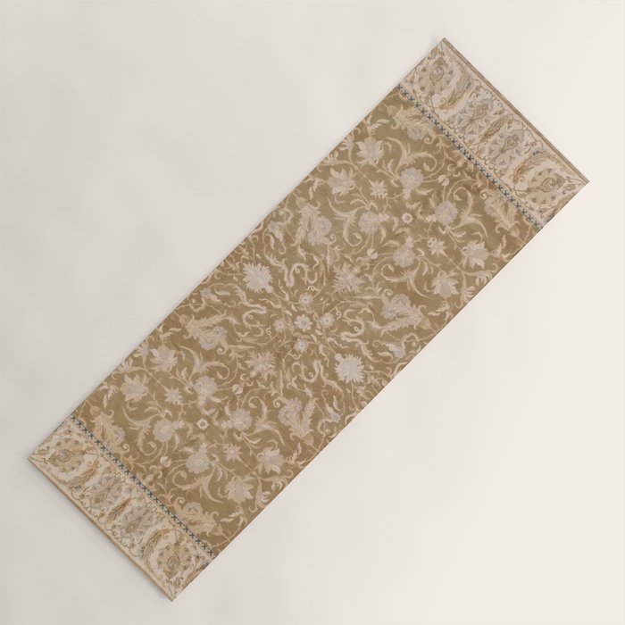 Antique Indian Savonnerie Caramel Beige Yoga Mat Gallery Image 1