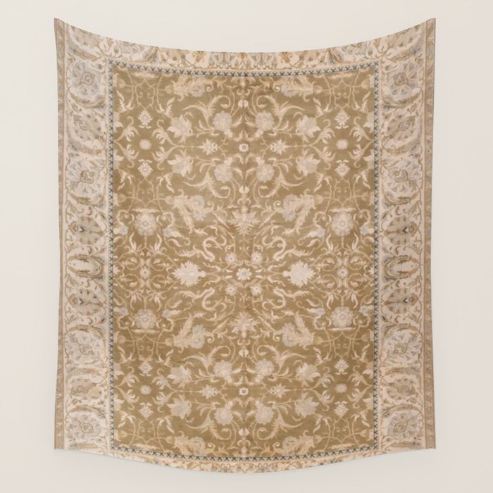 Antique Indian Savonnerie Caramel Beige Wall Tapestry Gallery Image 4