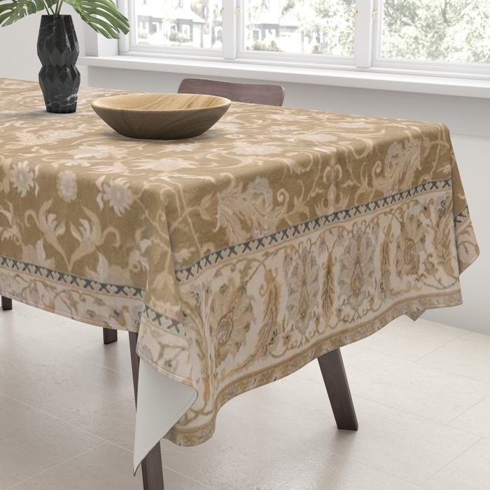 Antique Indian Savonnerie Caramel Beige Tablecloth Gallery Image 3