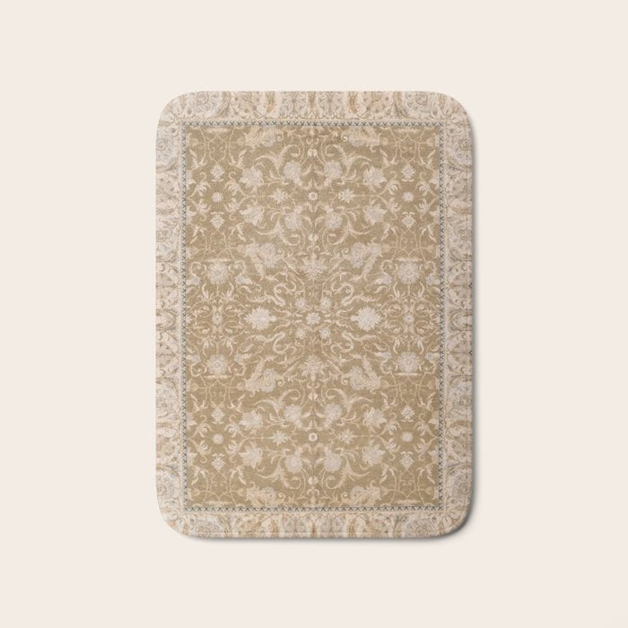 Antique Indian Savonnerie Caramel Beige Bath Mat Gallery Image 1