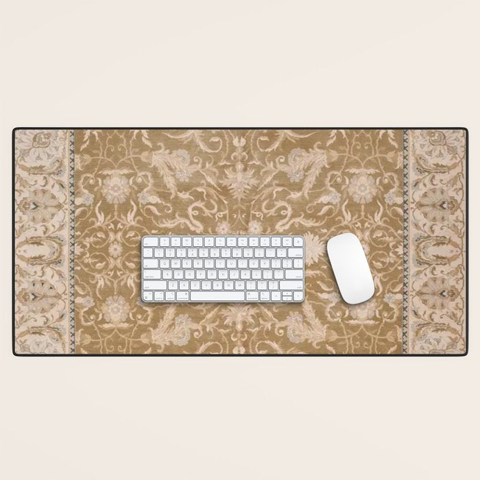 Antique Indian Savonnerie Caramel Beige Desk Mat Gallery Image 1