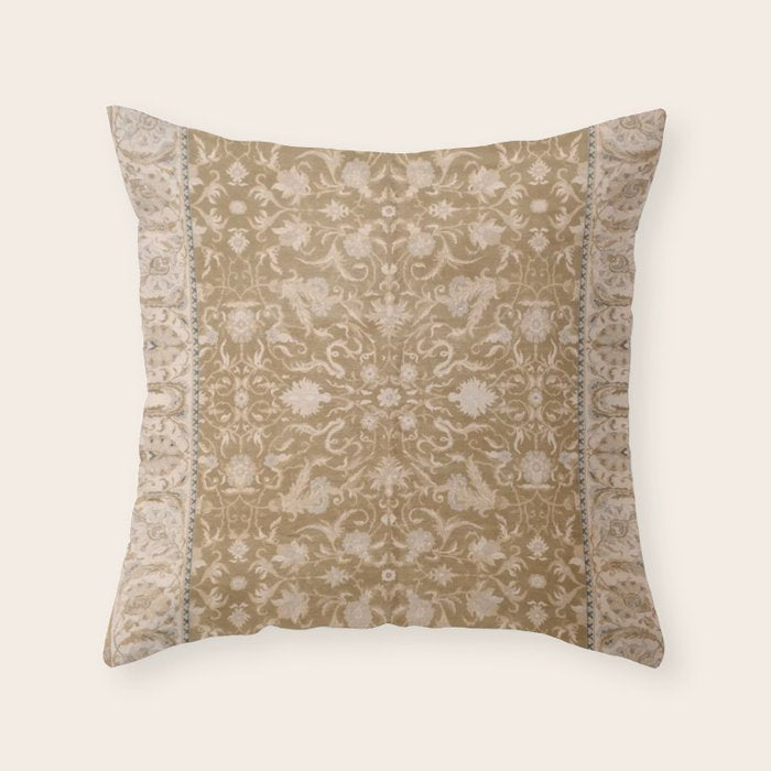 Antique Indian Savonnerie Caramel Beige Throw Pillow Gallery Image 6