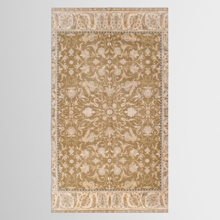 Antique Indian Savonnerie Caramel Beige Tablecloth Gallery Image 2