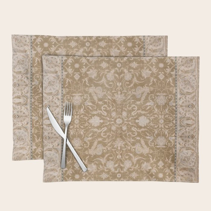 Antique Indian Savonnerie Caramel Beige Placemat Gallery Image 1
