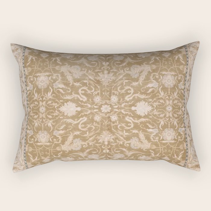 Antique Indian Savonnerie Caramel Beige Rectangular Pillow Gallery Image 2