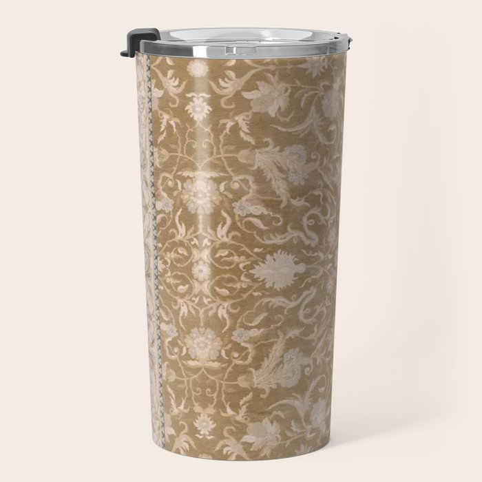 Antique Indian Savonnerie Caramel Beige Travel Mug Gallery Image 3