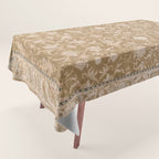 Antique Indian Savonnerie Caramel Beige Tablecloth Gallery Image 1