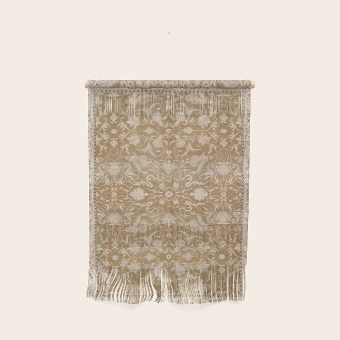Antique Indian Savonnerie Caramel Beige Wall Hanging Gallery Image 1
