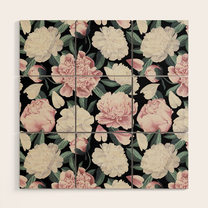 Chic Peonies on Black Wood Wall Art Gallery Image 1