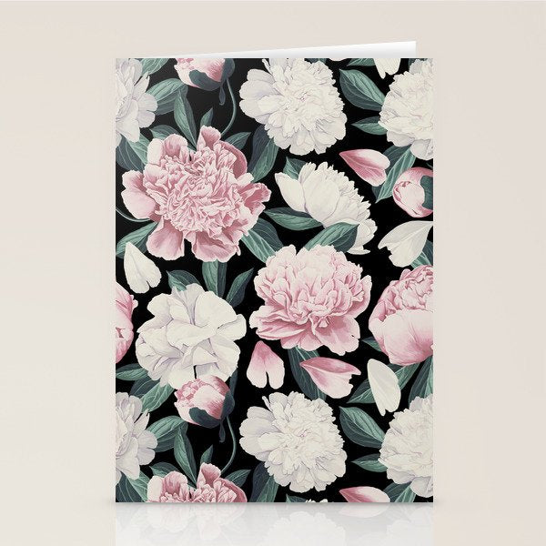 Chic Peonies on Black Stationery Card Gallery Image 2