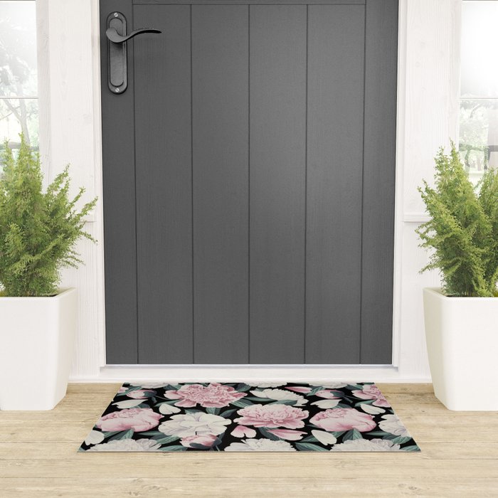 Chic Peonies on Black Welcome Mat Gallery Image 3