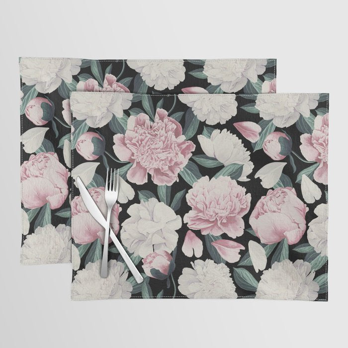 Chic Peonies on Black Placemat Gallery Image 1