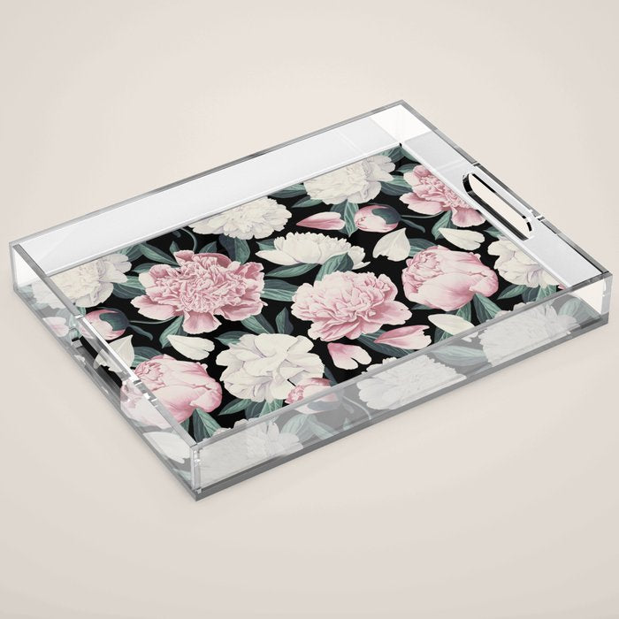 Chic Peonies on Black Acrylic Tray Gallery Image 1