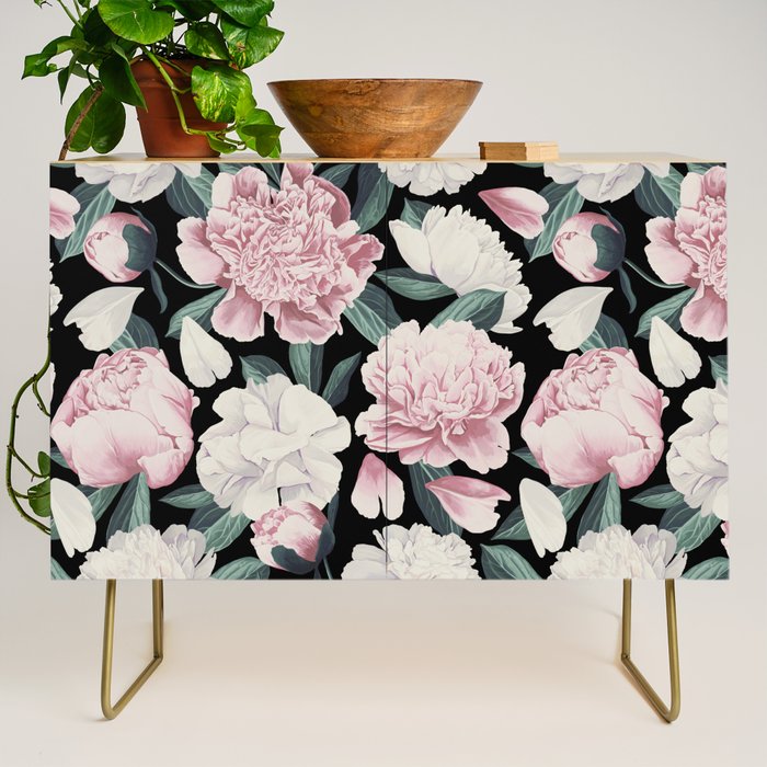 Chic Peonies on Black Credenza Gallery Image 1