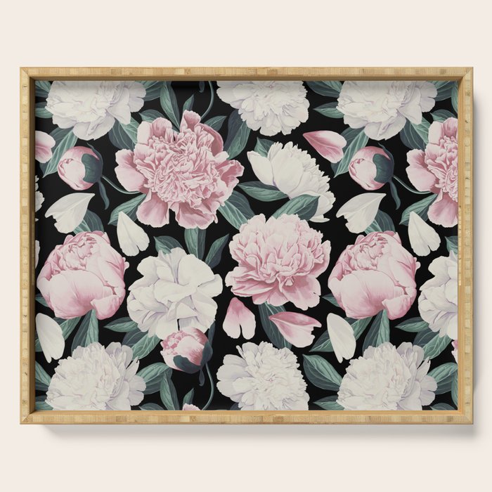 Chic Peonies on Black Serving Tray Gallery Image 1