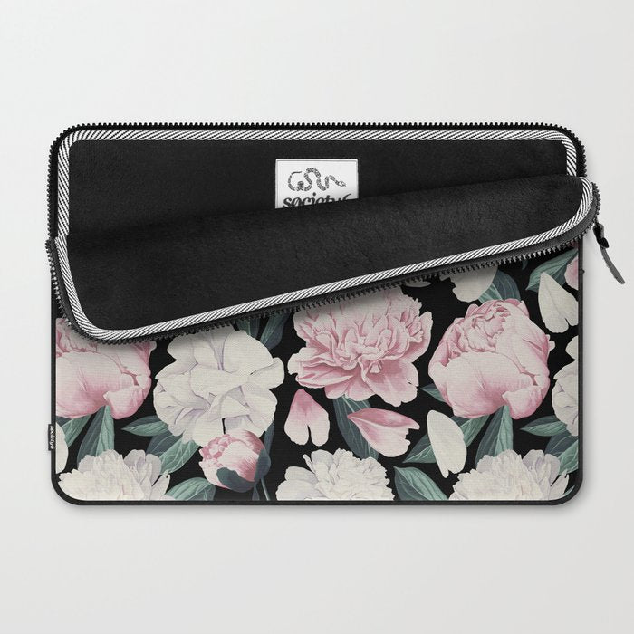 Chic Peonies on Black Laptop Sleeve Gallery Image 2