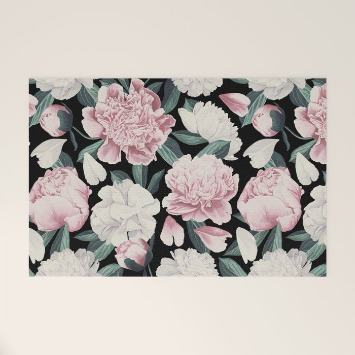 Chic Peonies on Black Welcome Mat Gallery Image 1