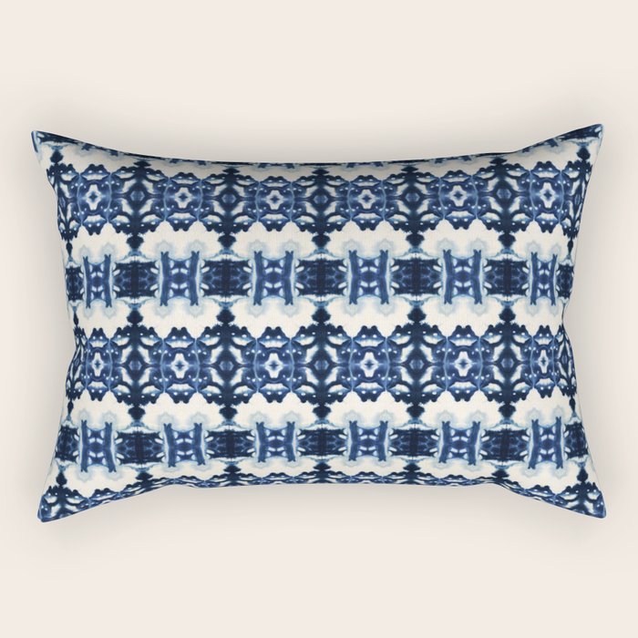 Ornate Blue and White Shibori Rectangular Pillow Gallery Image 2