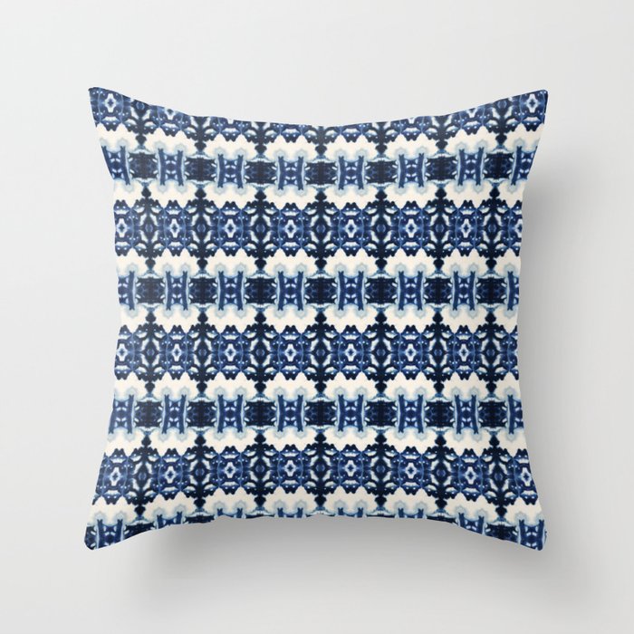 Ornate Blue and White Shibori Throw Pillow Gallery Image 6