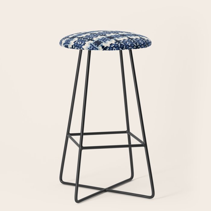 Ornate Blue and White Shibori Stool Gallery Image 1