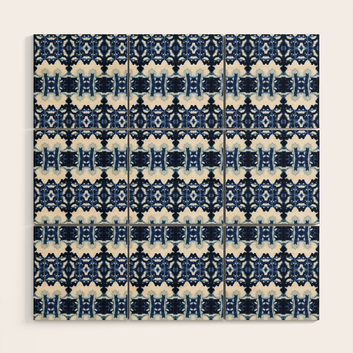 Ornate Blue and White Shibori Wood Wall Art Gallery Image 1
