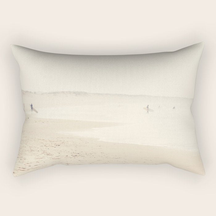 beach photography - minimal surfers and ocean print Rectangular Pillow Gallery Image 1