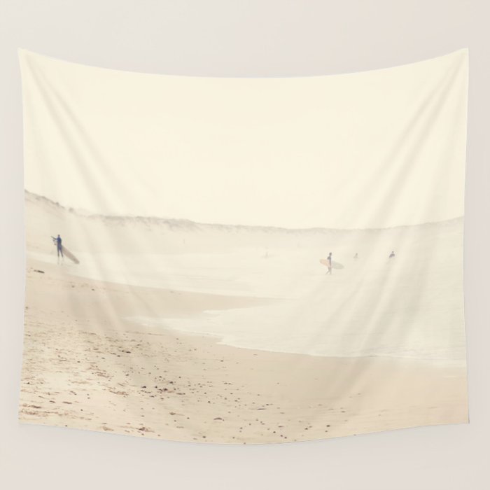 beach photography - minimal surfers and ocean print Wall Tapestry Gallery Image 4