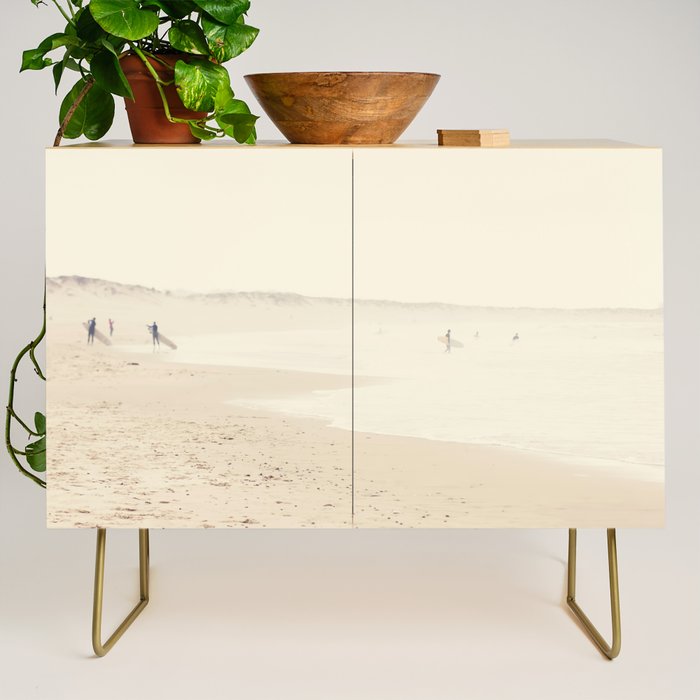 beach photography - minimal surfers and ocean print Credenza Gallery Image 1