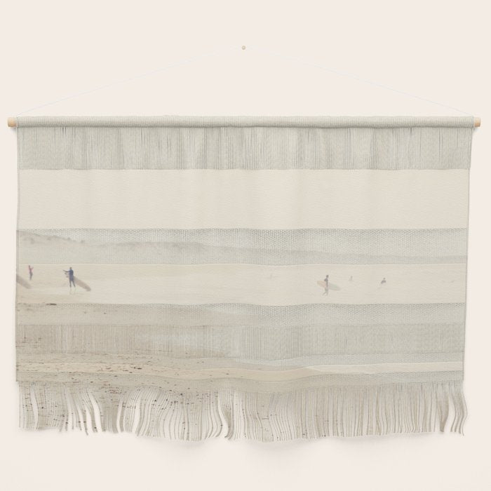beach photography - minimal surfers and ocean print Wall Hanging Gallery Image 1