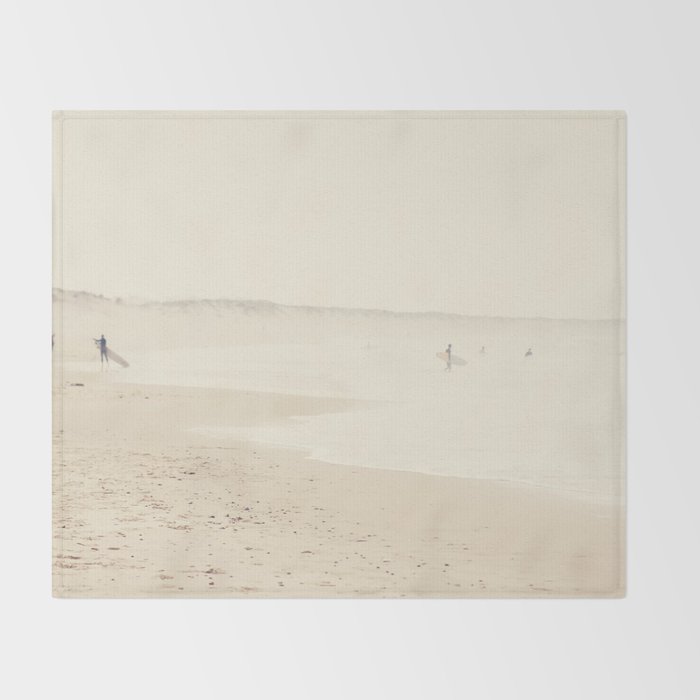 beach photography - minimal surfers and ocean print Throw Blanket Gallery Image 2
