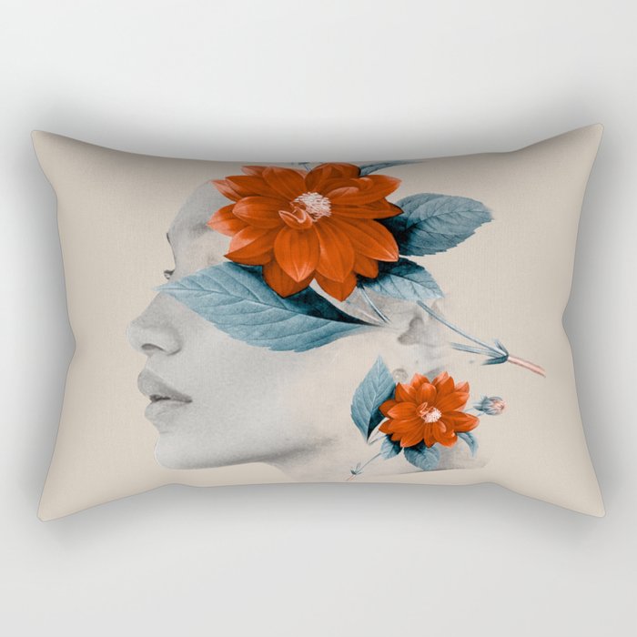 Minimal Collage Floral Portrait Rectangular Pillow Gallery Image 2